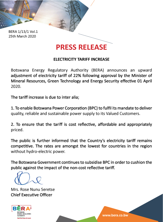 Electricity Tariff Increase