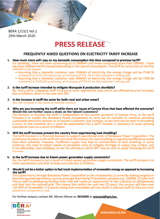 Electricity Tariff Increase FAQs